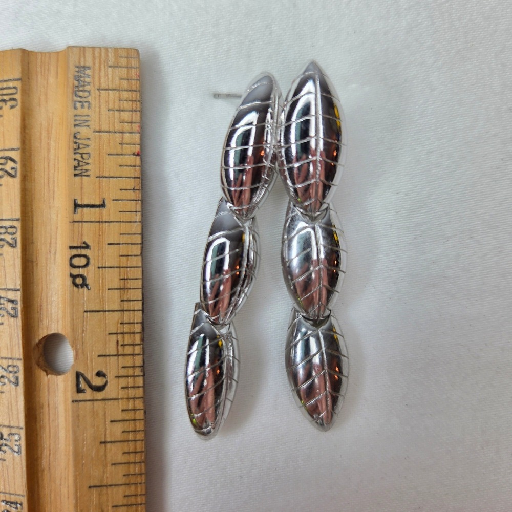 Vtg Articulated Leaf MONET Silver Tone Dangle Statement Pierced Earrings READ